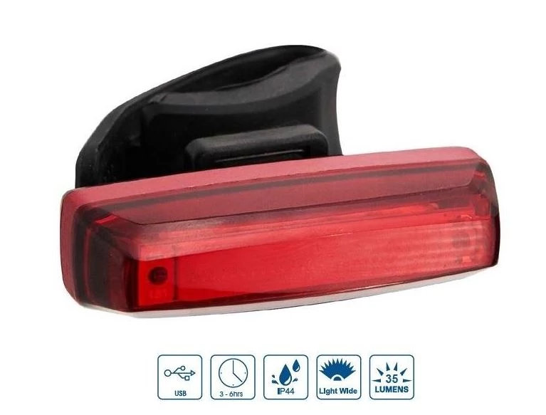 VeloGo hátsó lámpa, USB-ről tölthető, 20 chipLED, nyeregcsőre rögzíthető