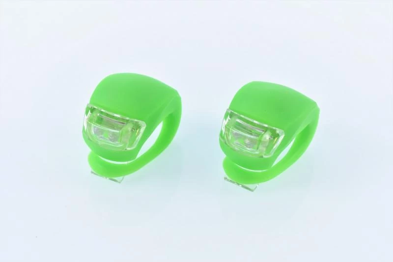 VeloGo HJ008-2 2 LED-es első + hátsó villogó szett, szilikon gumi, zöld