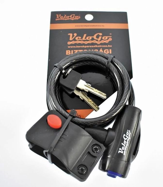 VeloGo kulcsos sodronyzár, 100 cm x 8 mm, vázkonzollal, füst színű