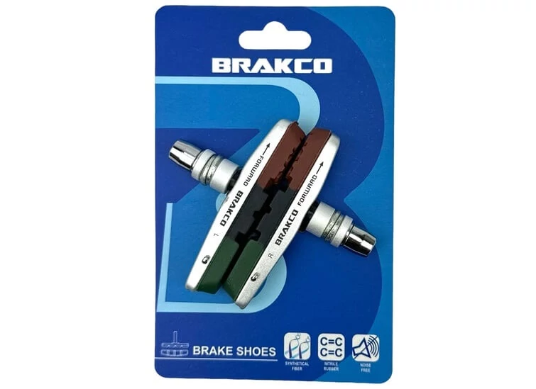 Brakco cserélhető betétes fékpofa V-fékhez, 3 komponensű fékbetéttel, ezüst