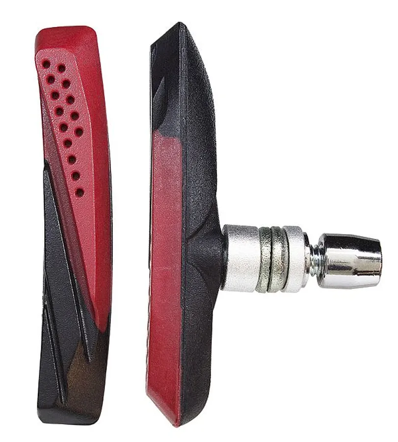 Brakco 959V 2 zónás MTB csavaros fékpofa, 72 mm, egy pár, fekete-piros
