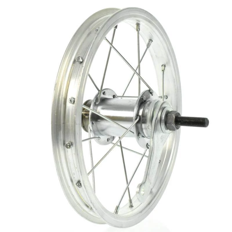Velogo 12-es (203 mm) hátsó kerék, kontrás, szimplafalú felni, csavaros tengellyel, ezüst színű