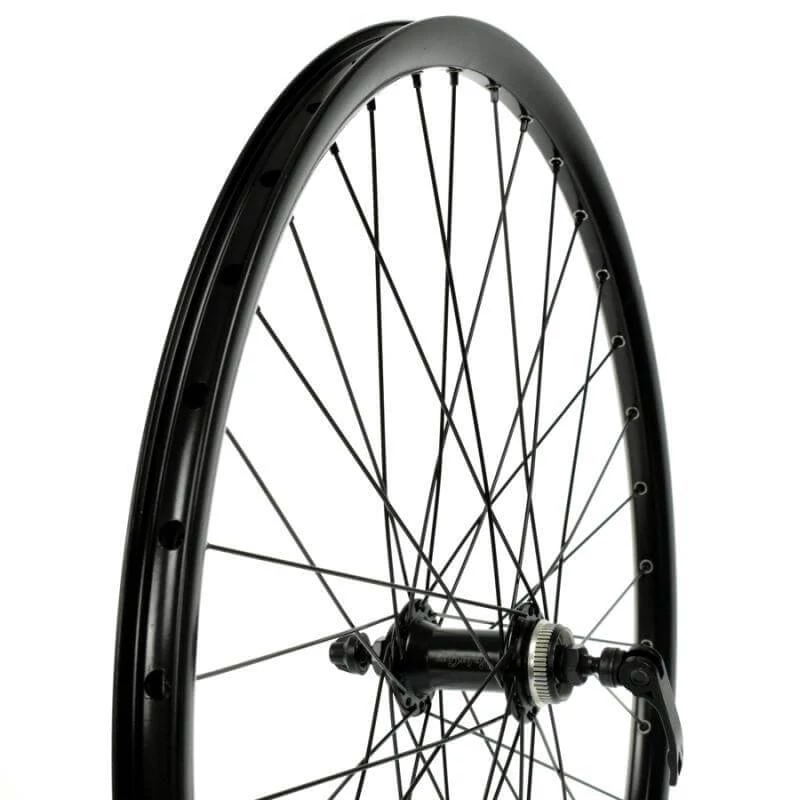 Velogo-Malvestiti 26-os (559 mm) MTB első kerék, tárcsaféles (CenterLock), ipari csapágyas, gyorszáras, fekete