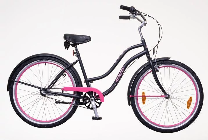 Neuzer Miami 2018 26-os női cruiser kerékpár, 1s, acél, matt fekete-magenta