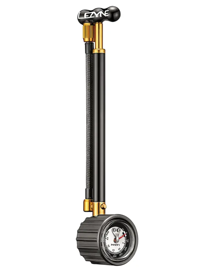 Lezyne Shock Drive analóg nyomásmérős teleszkóp pumpa, 27,5 bar, fekete-arany