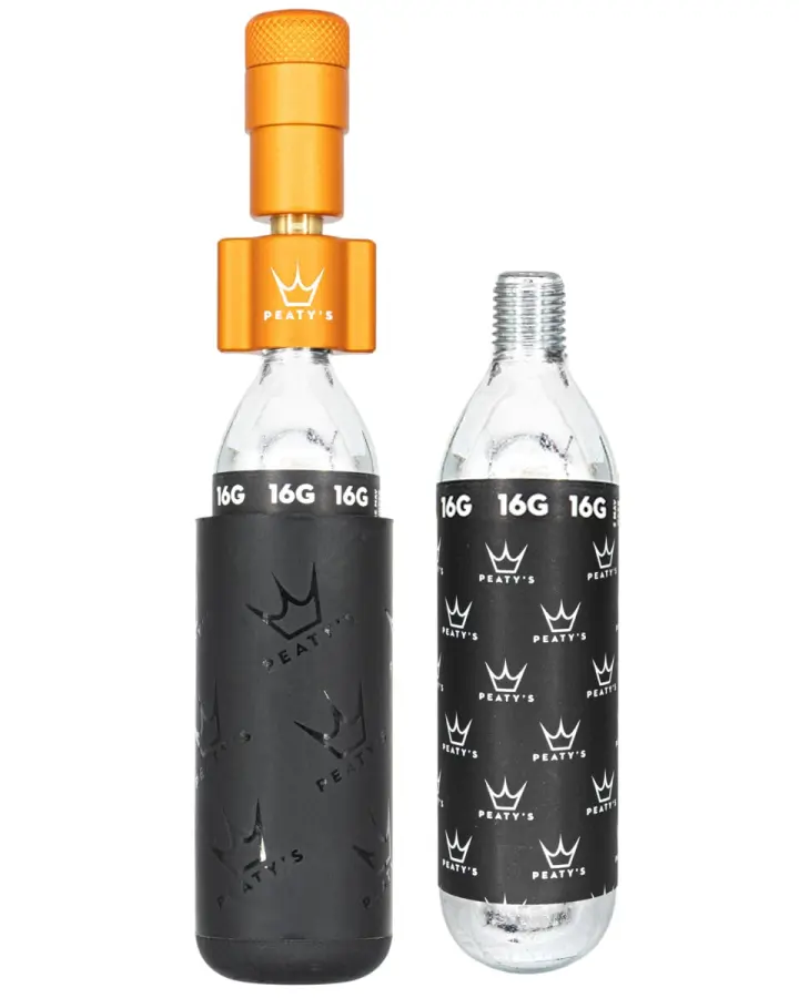 Peaty's Holeshot CO2 minipumpa, presta szelephez, 16 grammos patronnal, narancssárga