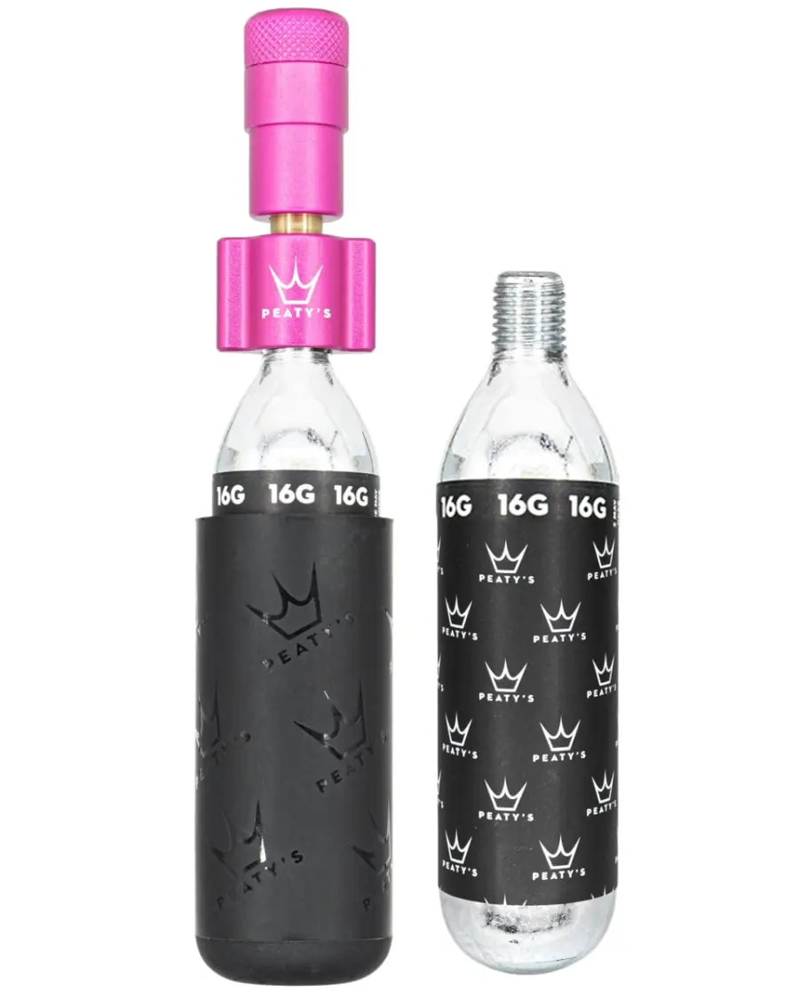 Peaty's Holeshot CO2 minipumpa, presta szelephez, 16 grammos patronnal, rózsaszín