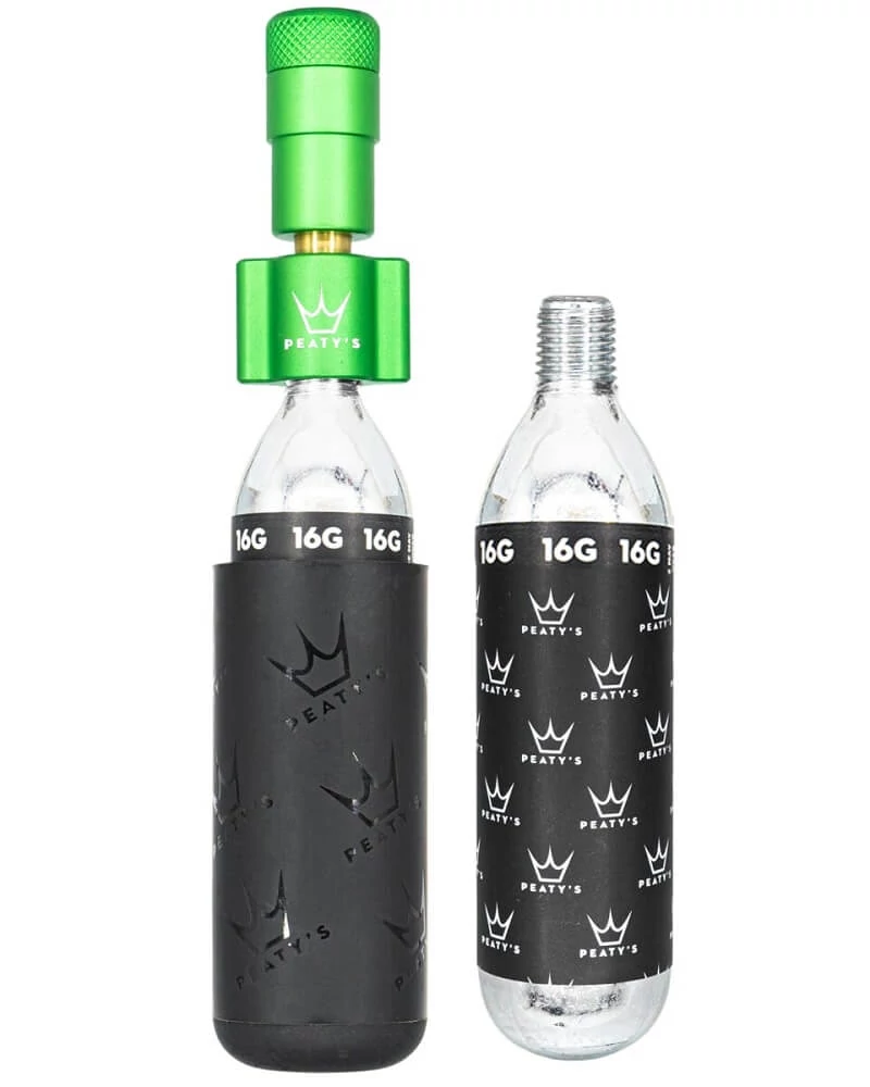 Peaty's Holeshot CO2 minipumpa, presta szelephez, 16 grammos patronnal, zöld