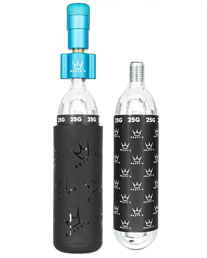 Peaty's Holeshot CO2 minipumpa, presta szelephez, 25 grammos patronnal, türkizkék