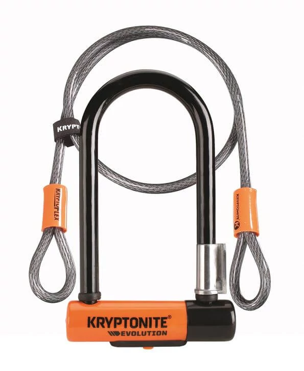 Kryptonite Evolution Mini-7 U-Lakat, 178x83x13 mm, 120 cm x 10 mm-es hurokkábellel, narancs