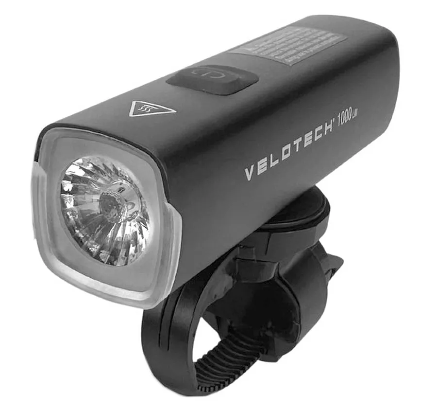 Velotech 1000 USB-ről tölthető első lámpa, alu házas, 1000 lumen, fekete
