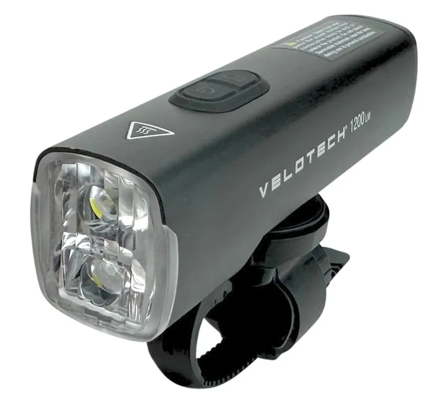 Velotech 1200 USB-ről tölthető első lámpa, alu házas, 1200 lumen, fekete