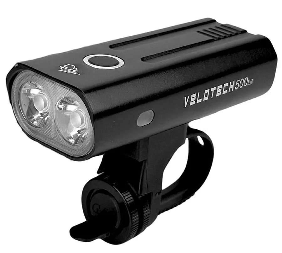 Velotech Pro 500 USB-ről tölthető LED-es első lámpa, 500 lumen, fekete