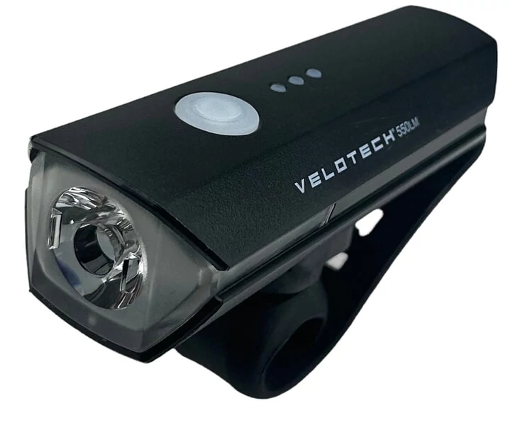 Velotech 550LM USB-ről tölthető első lámpa, 550 lumen, fekete