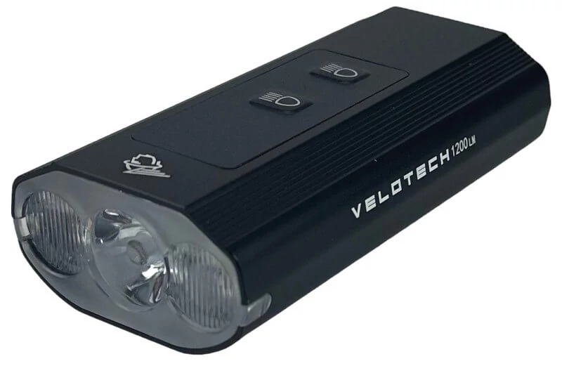 Velotech Pro 1200L USB-ről tölthető első lámpa, 3 LED, 1200 lumen, fekete