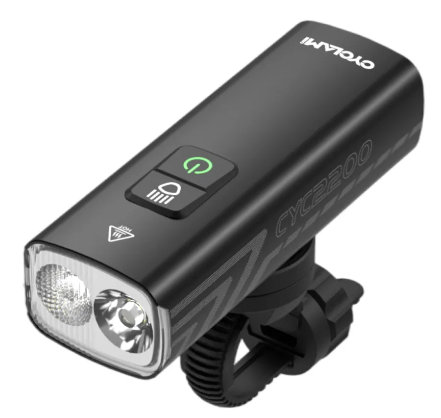 Cyclami CYC2200 USB-ről tölthető első lámpa, alu házas, gumipántos, power bank, 2200 lumen, fekete