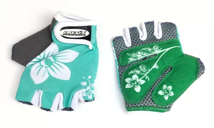 Altrix Flowery GL77 női rövid ujjú kesztyű, világoszöld, virágmintás, L-es méret