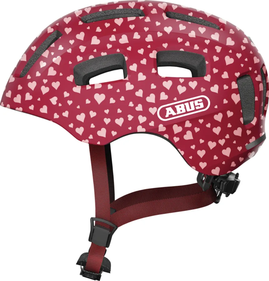 Abus Youn-I 2.0 gyerek bukósisak, LED világítással, M-es méret (52-57 cm), piros (cherry heart)