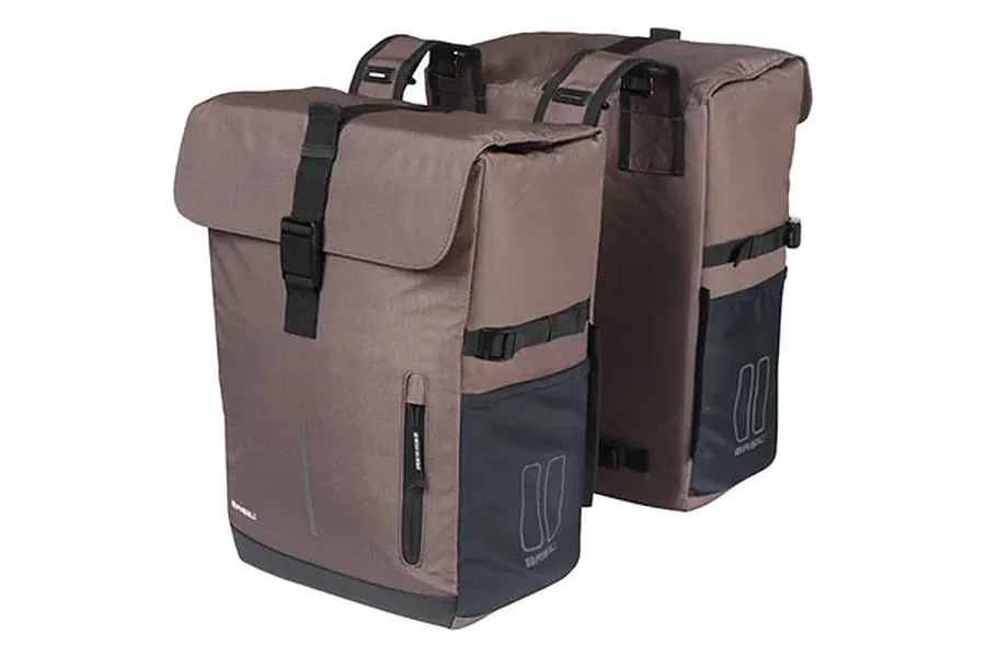 Basil Move Double Bag két részes táska csomagtartóra, oldalra, 2x15L, barna