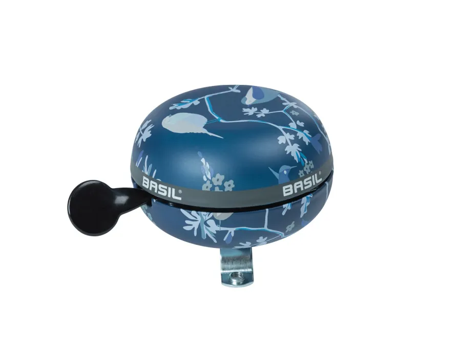 Basil Wanderlust Ding Dong acél csengő, 80 mm, kék - madár mintás