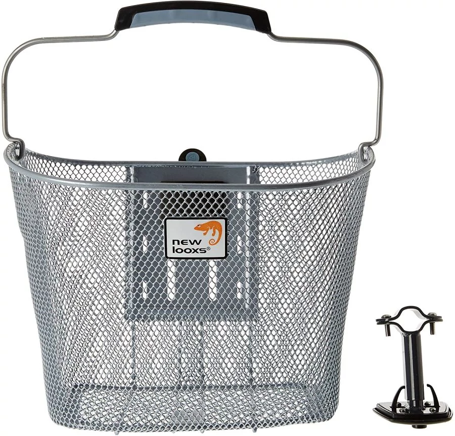 NewLooxs Toscane SmartLock gyorsrögzítős első kosár, sűrű szövésű, 19L, 34x25x25 cm, ezüst színű
