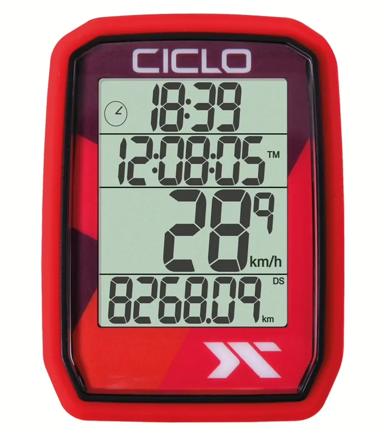 CicloSport Protos 105 vezetékes kerékpár komputer, 5 funkciós, piros